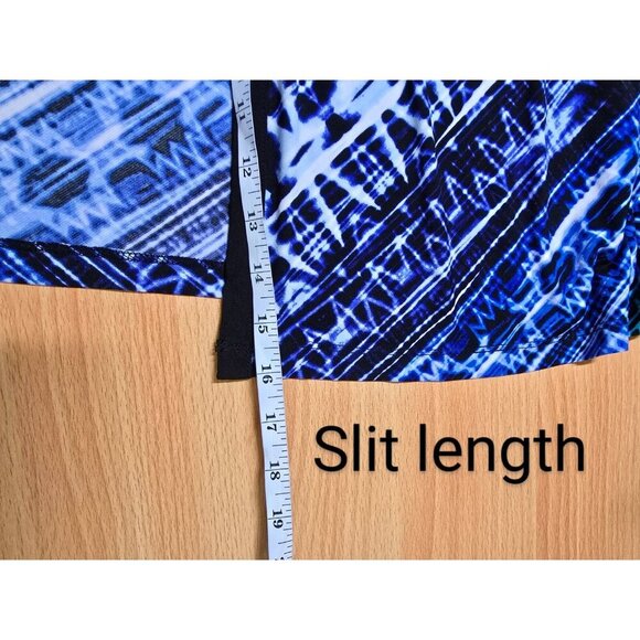 Catherines Maxi Dress 4X Blue Stretch Popover Sleeveless Black Trim Comfort Slit - Picture 8 of 13